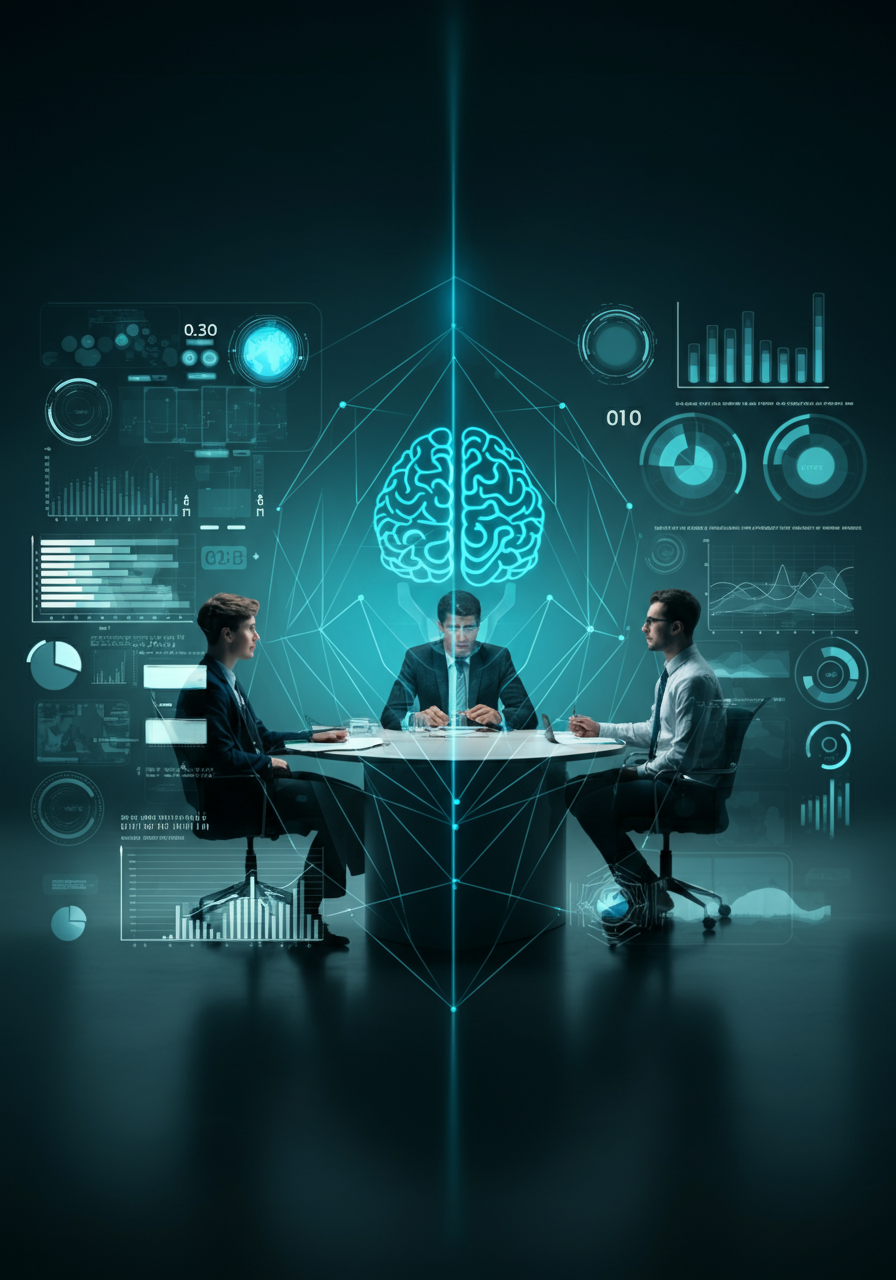 Ilustração conceitual de tomada de decisão livre de vieses com dados psicométricos em recrutamento e seleção
